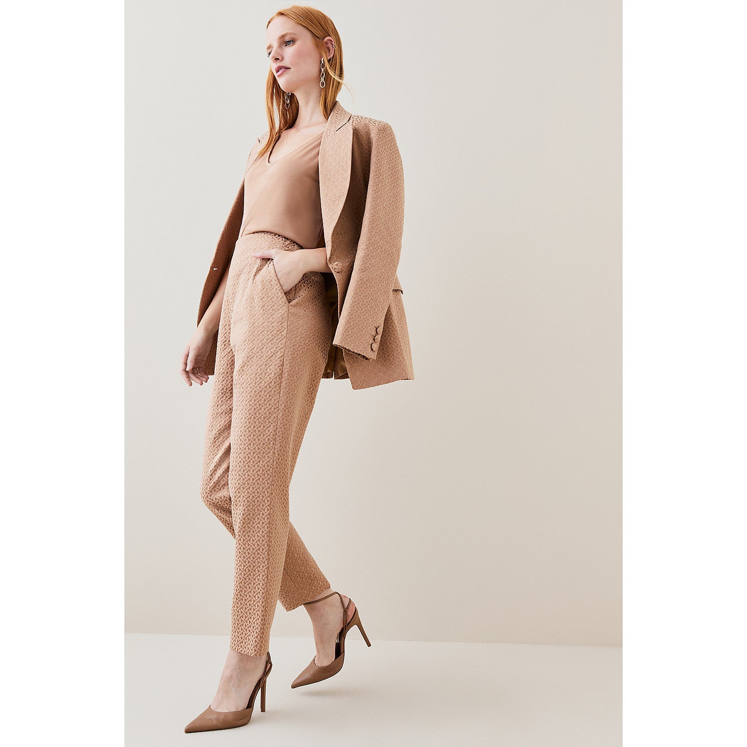 Karen Millen Italian Jacquard Slim Leg Trousers – trousers by Karen Millen, available to rent from Hirestreet