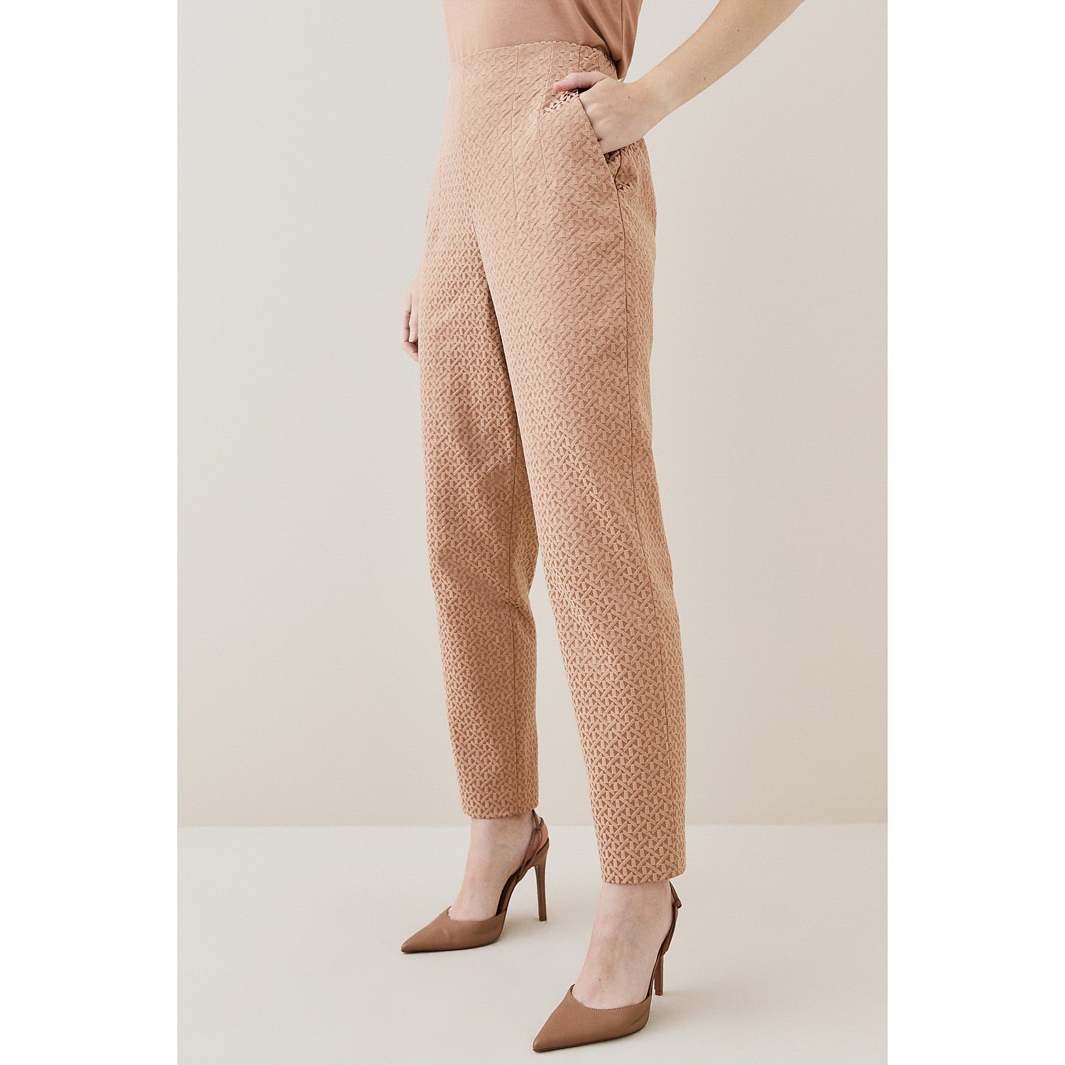 Karen Millen Italian Jacquard Slim Leg Trousers – trousers by Karen Millen, available to rent from Hirestreet