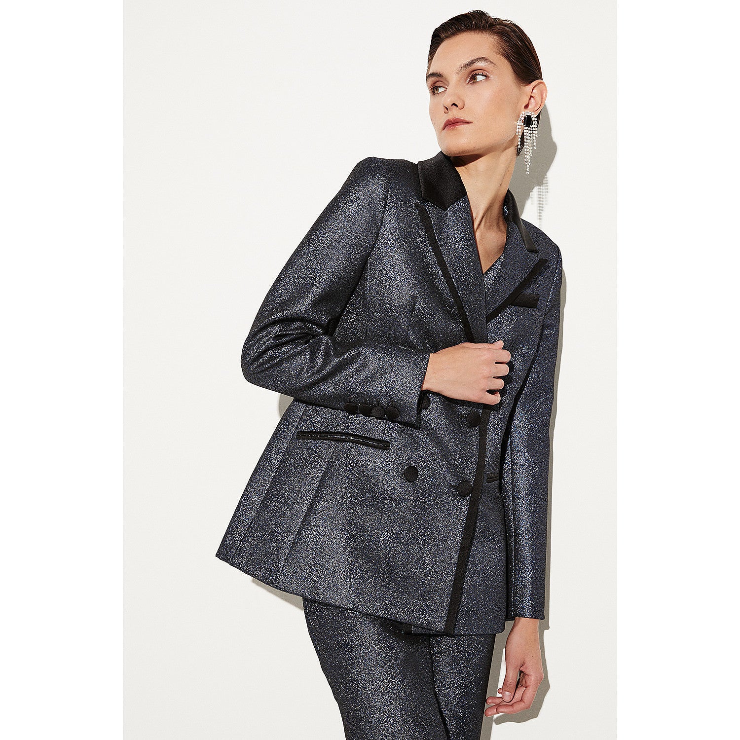 Karen Millen Metallic Jacquard Tailored Single Breasted Jacket – coats & jackets by Karen Millen, available to rent from Hirestreet