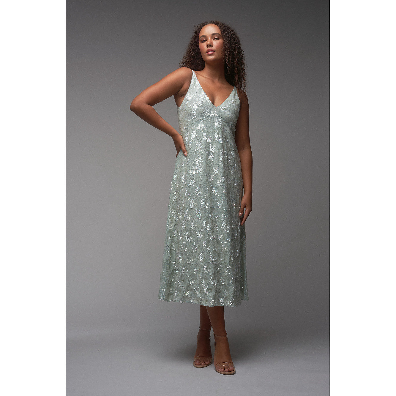 RaeVynn Margot Midi Dress In Swirl Sequins – dresses by RaeVynn, available to rent from Hirestreet
