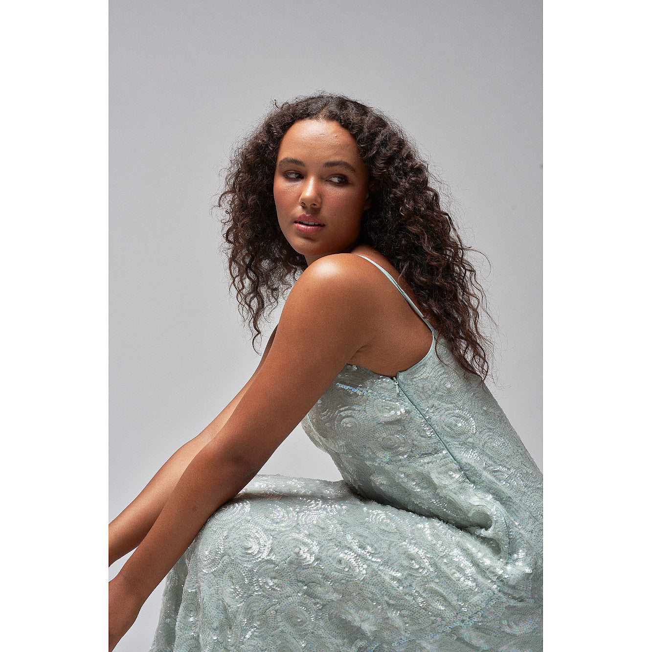 RaeVynn Margot Midi Dress In Swirl Sequins – dresses by RaeVynn, available to rent from Hirestreet