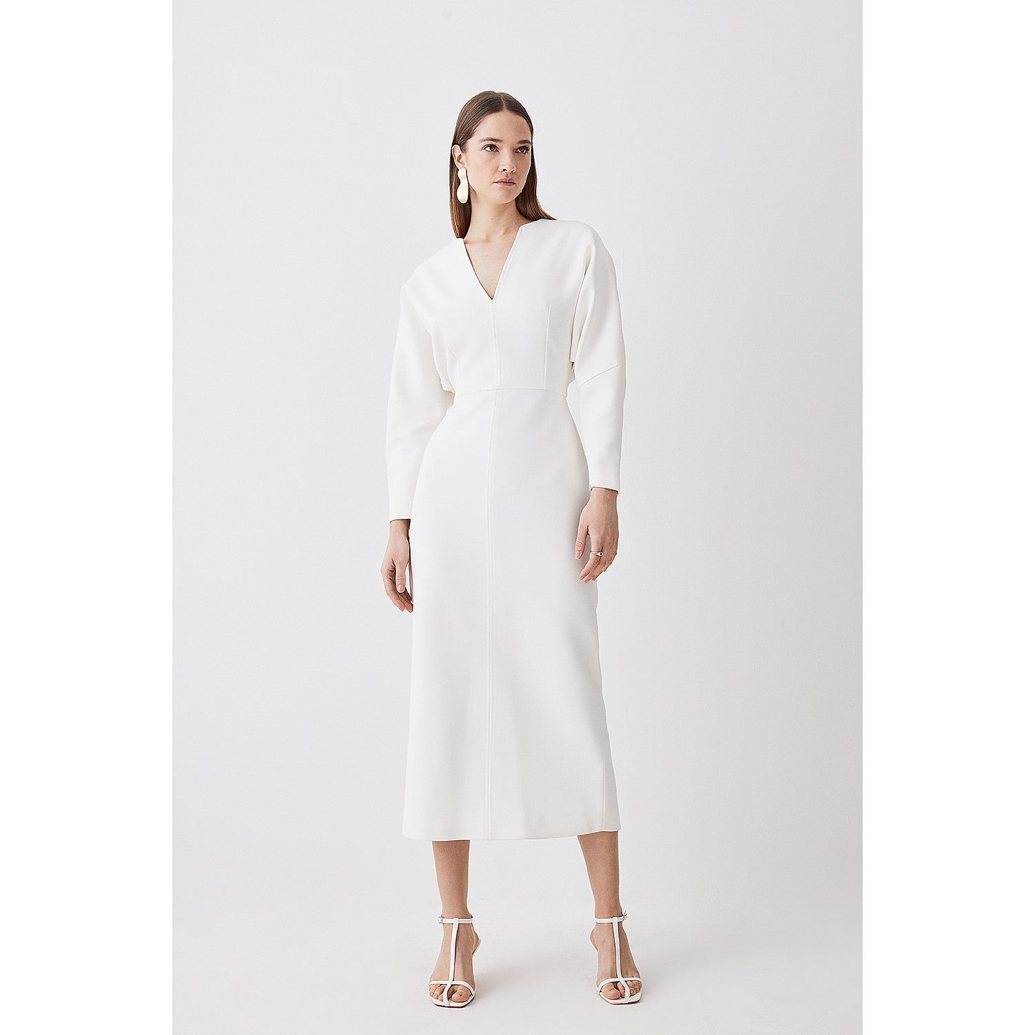 Karen Millen Compact Stretch Seamed Detail Rounded Sleeve Midi Dress – dresses by Karen Millen, available to rent from Hirestreet