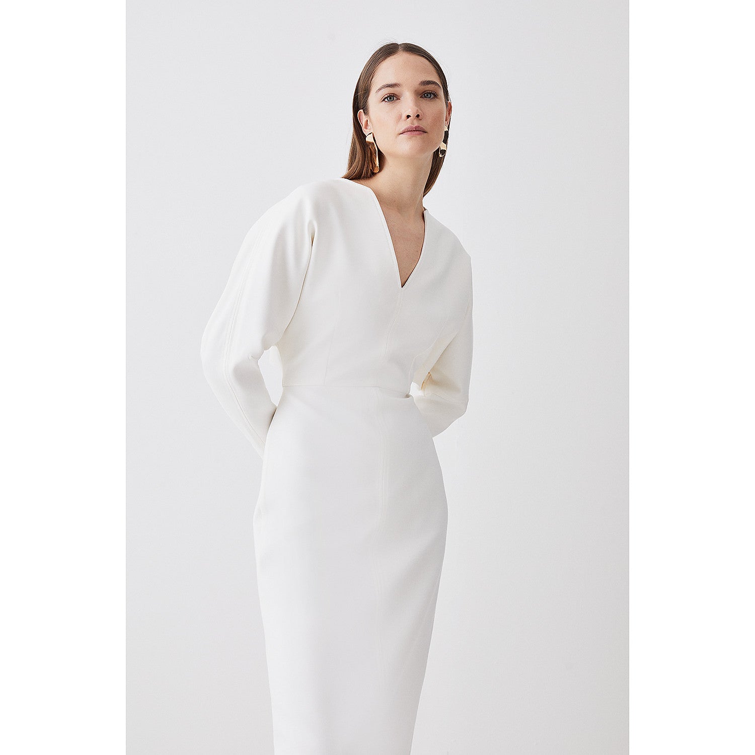 Karen Millen Compact Stretch Seamed Detail Rounded Sleeve Midi Dress – dresses by Karen Millen, available to rent from Hirestreet