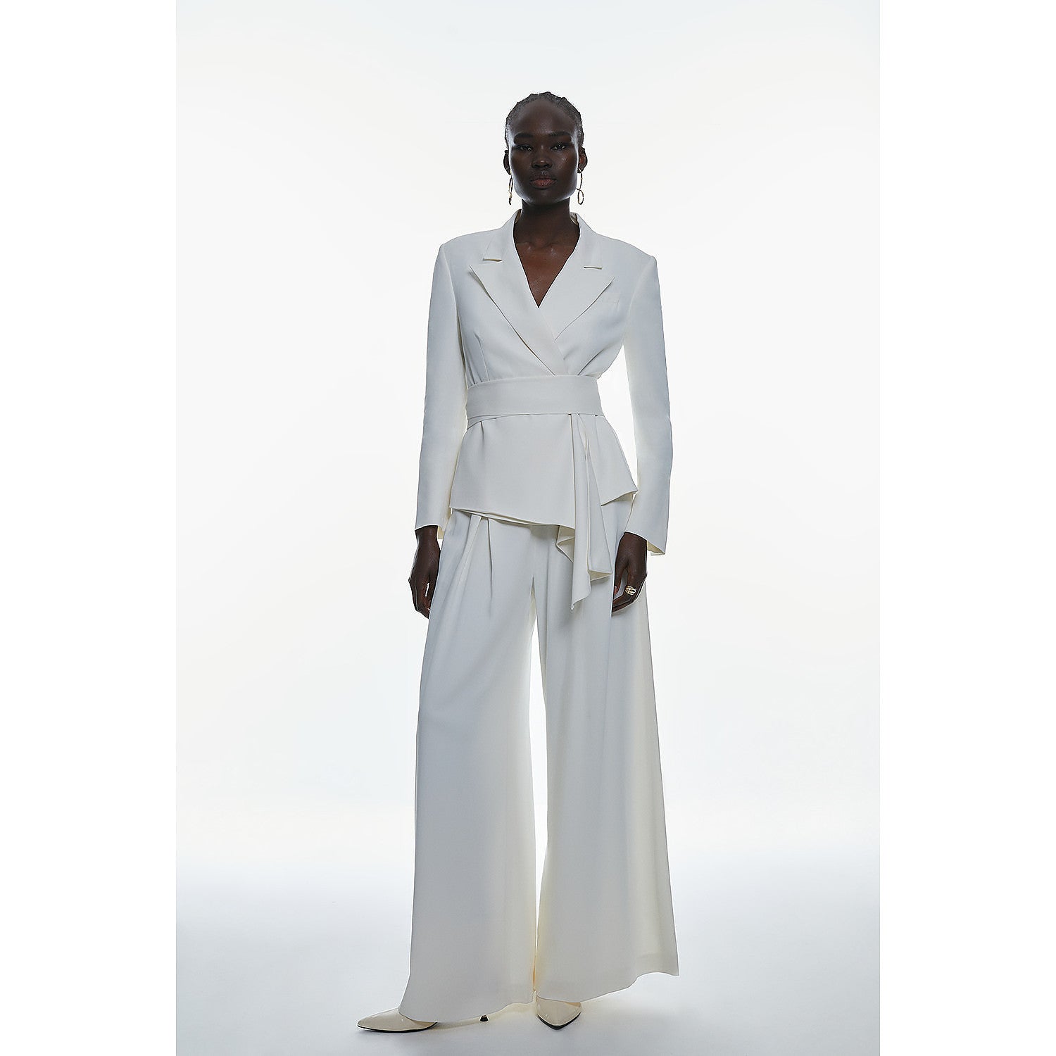 Karen Millen Drape Detail Belted Soft Blazer – coats & jackets by Karen Millen, available to rent from Hirestreet
