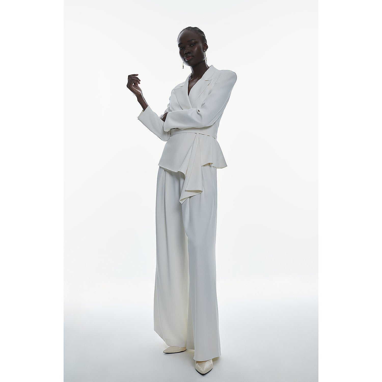 Karen Millen Drape Detail Belted Soft Blazer – coats & jackets by Karen Millen, available to rent from Hirestreet