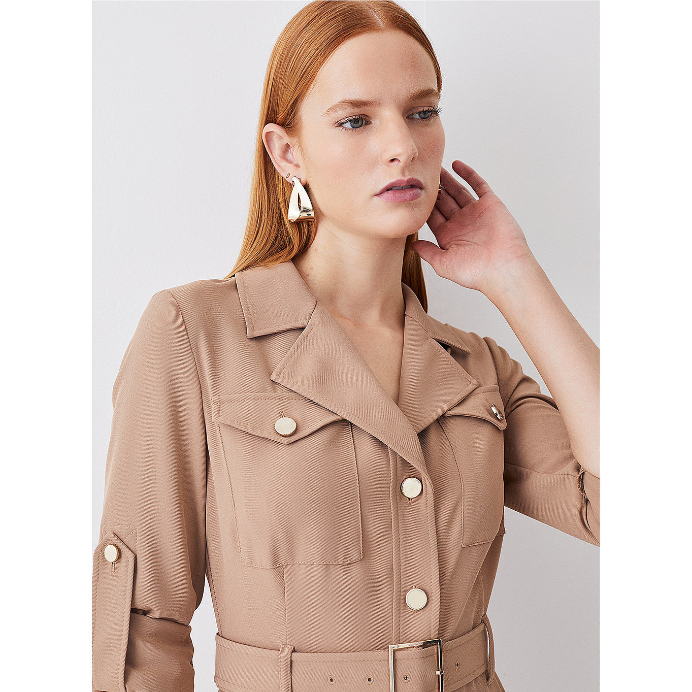 Karen Millen Soft Tailored Belted Crepe High Low Shirtdress – dresses by Karen Millen, available to rent from Hirestreet