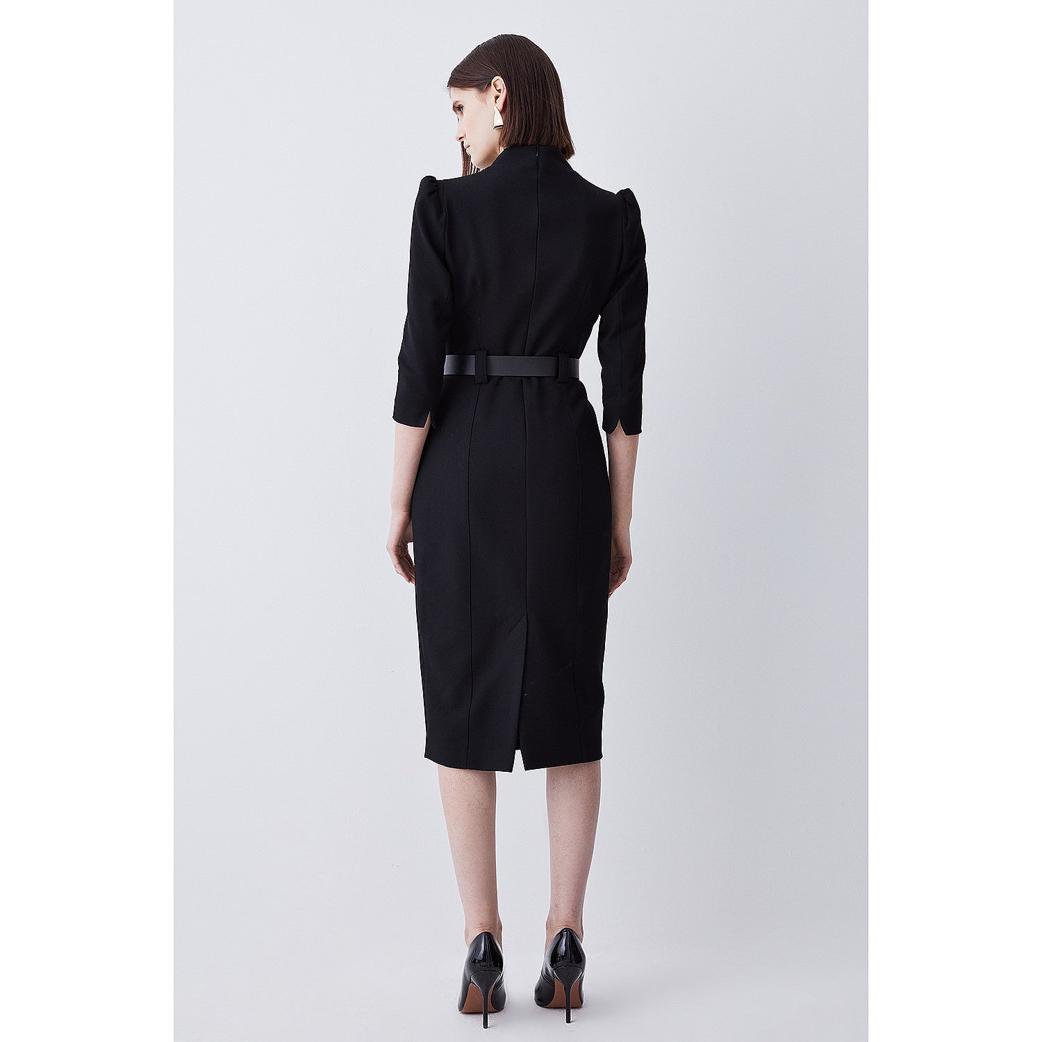 Karen Millen Structured Crepe Belted Forever Midi Dress – dresses by Karen Millen, available to rent from Hirestreet