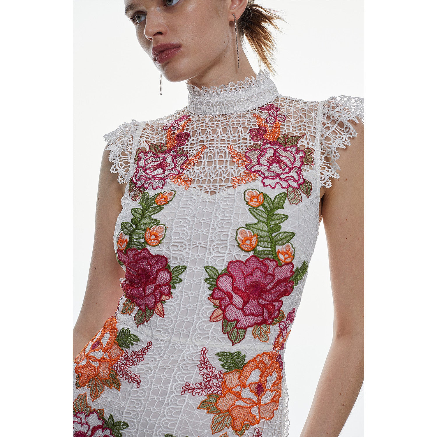 Karen Millen Guipure Lace Floral Embroidered Mini Dress – dresses by Karen Millen, available to rent from Hirestreet