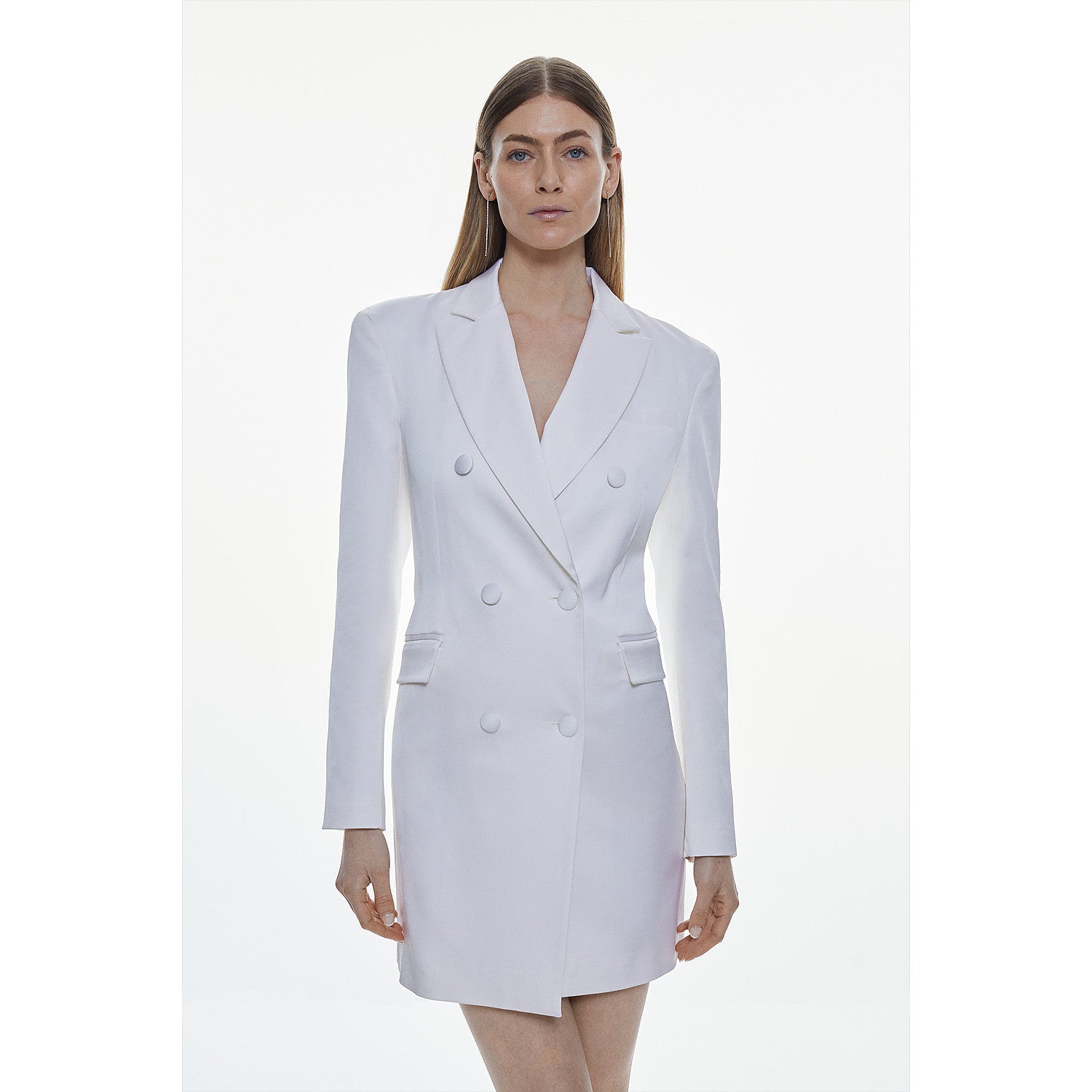 Karen Millen Italian Wool Satin Contoured Open Back Blazer Dress – dresses by Karen Millen, available to rent from Hirestreet