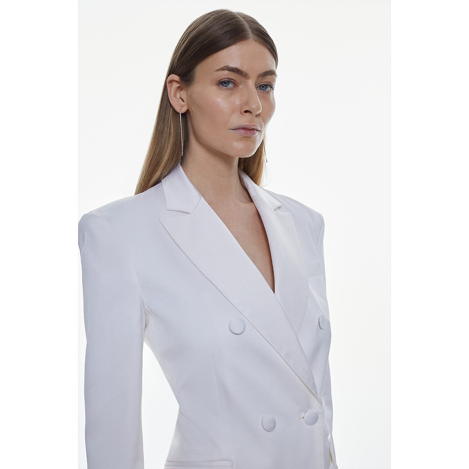 Karen Millen Italian Wool Satin Contoured Open Back Blazer Dress – dresses by Karen Millen, available to rent from Hirestreet