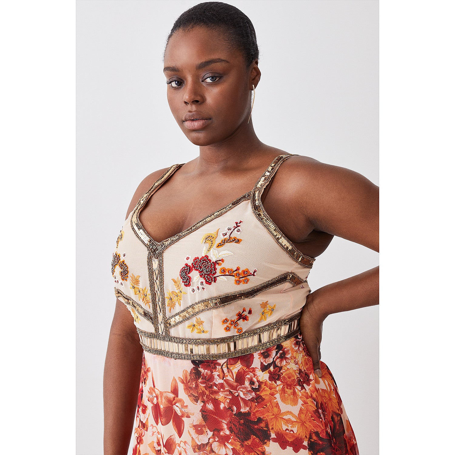 Karen Millen Plus Size Beaded And Embroidery Woven Midi Dress – dresses by Karen Millen, available to rent from Hirestreet