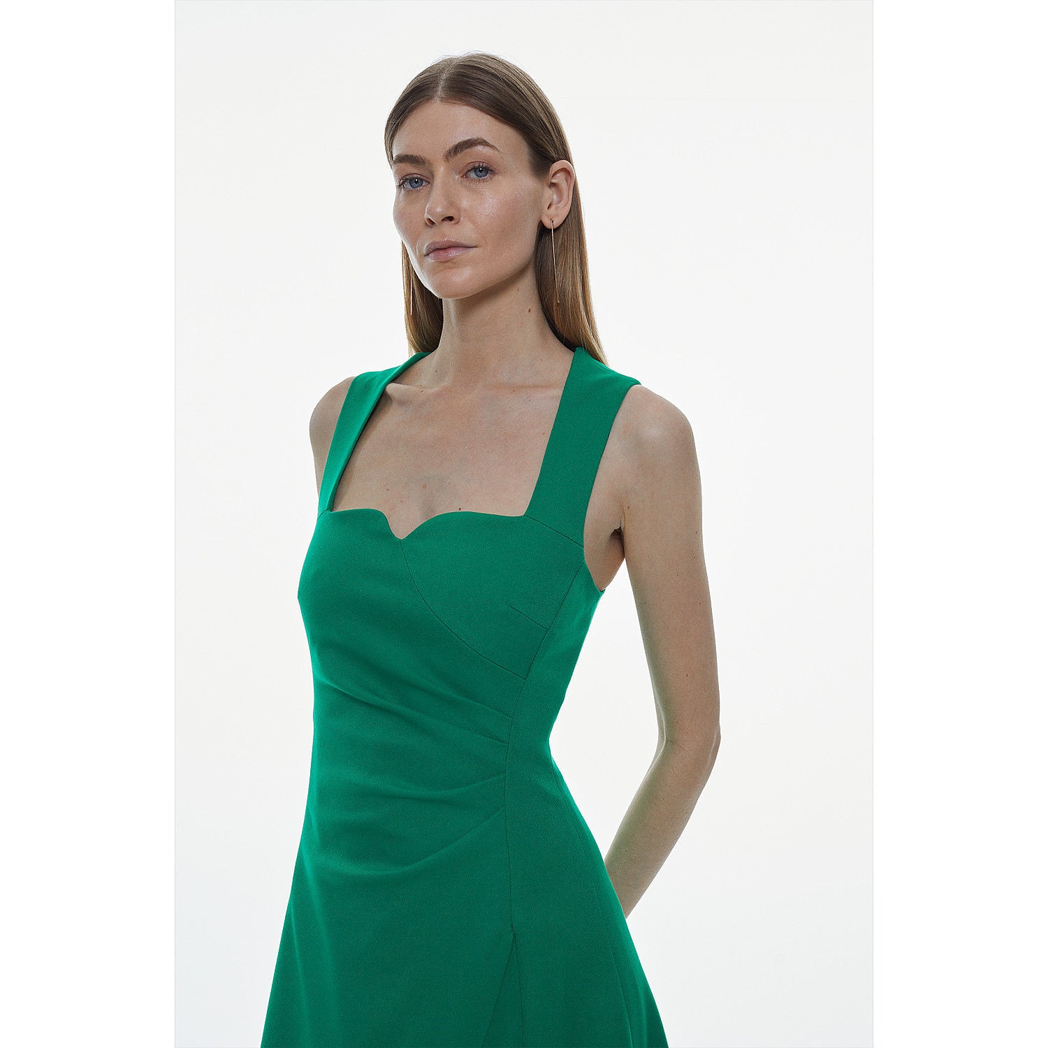 Karen Millen Structured Crepe Pleat Detail Pencil Dress – dresses by Karen Millen, available to rent from Hirestreet