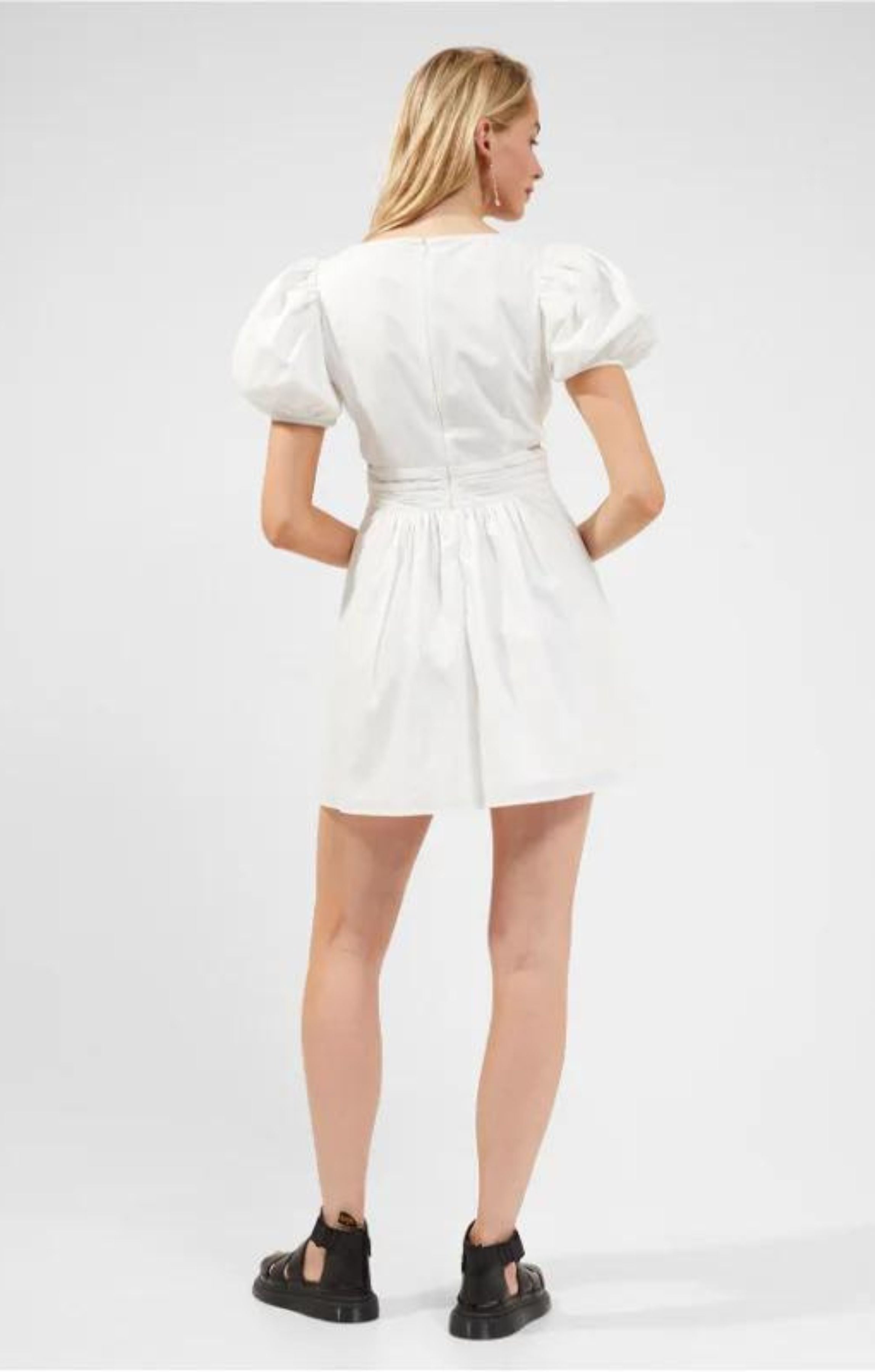 French Connection Rhodes Poplin V-Neck Mini Dress Summer White
