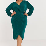 Simply Be Forest Green Slinky Wrap Front Midi Dress