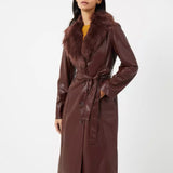 French Connection Etta Vegan Leather Faux Fur Long Coat