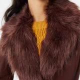 French Connection Etta Vegan Leather Faux Fur Long Coat