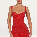 Oh Polly Embellished Corset Mini Dress in Fire Red