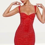 Oh Polly Embellished Corset Mini Dress in Fire Red
