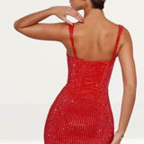 Oh Polly Embellished Corset Mini Dress in Fire Red