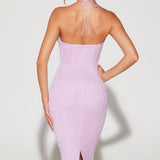 Oh Polly Venice Embellished Plunge Halter Neck Midaxi Dress in Lilac