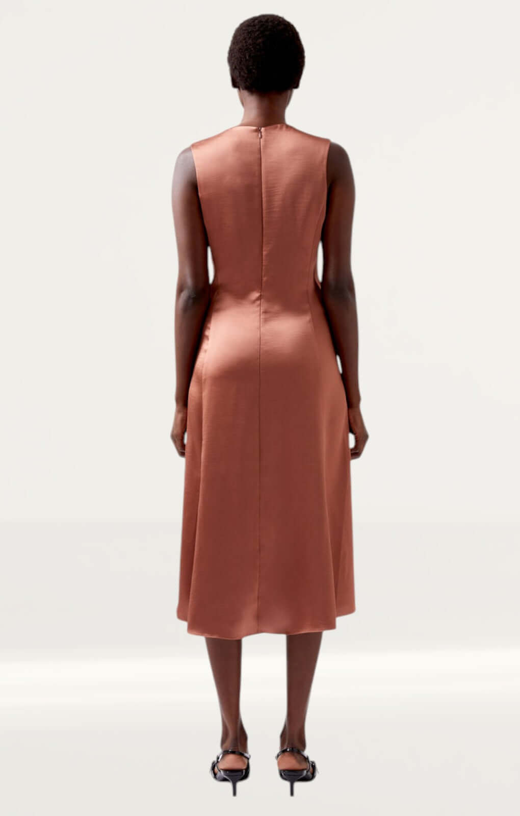 French Connection Irina Satin Sleeveless Cowl Neck Dress Brown