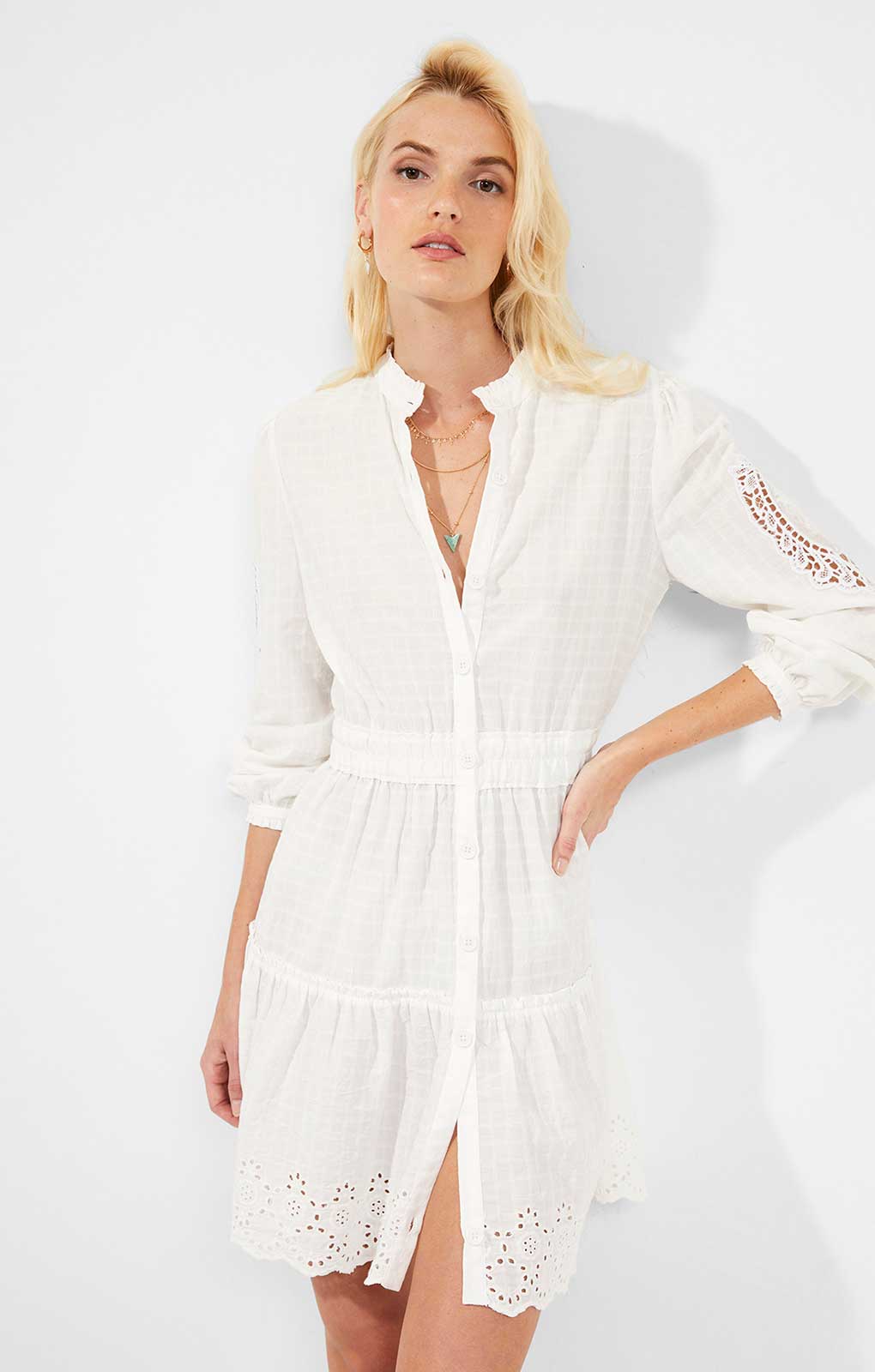 French Connection Arpina Lace-Mix Mini Dress Summer White