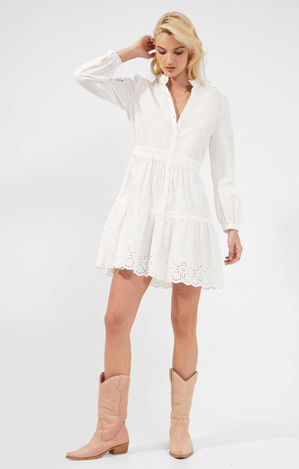 French Connection Arpina Lace-Mix Mini Dress Summer White