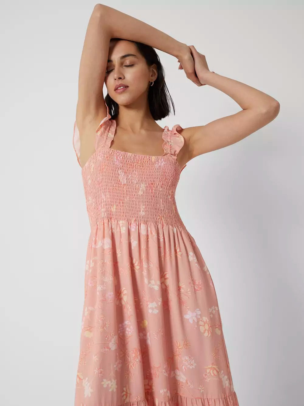 French Connection Diana Verona Drape Frill Dress Coral Pink