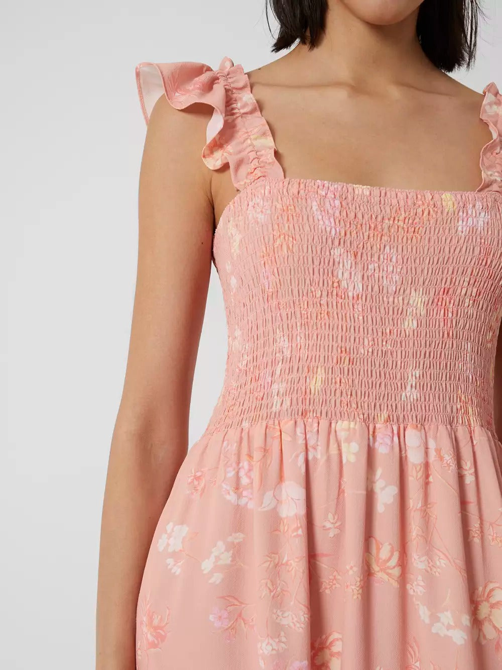 French Connection Diana Verona Drape Frill Dress Coral Pink