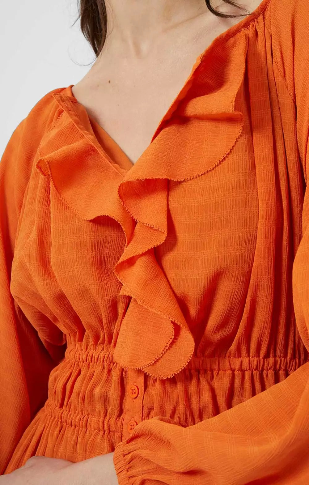 French Connection Anna Cora Pleated Button Down Maxi Dress Orange