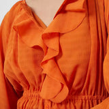 French Connection Anna Cora Pleated Button Down Maxi Dress Orange