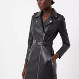 French Connection Etta Vegan Leather Belted Mini Dress Black