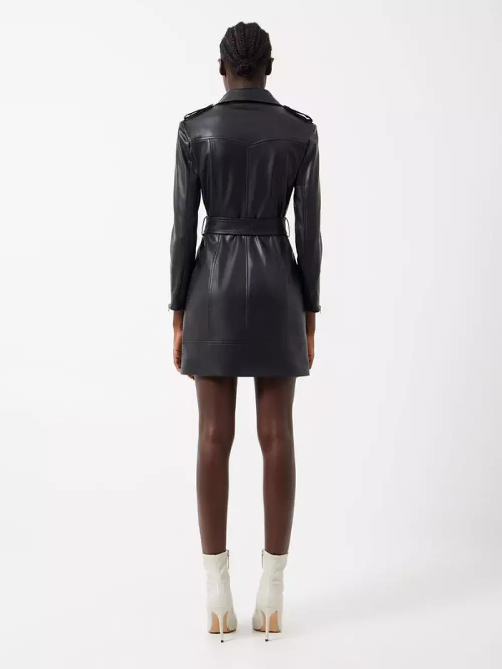French Connection Etta Vegan Leather Belted Mini Dress Black
