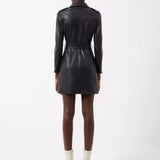 French Connection Etta Vegan Leather Belted Mini Dress Black