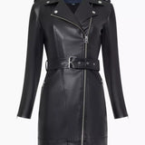 French Connection Etta Vegan Leather Belted Mini Dress Black