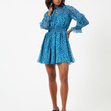 French Connection Hallie Frill Mini Dress in Mosaic Blue