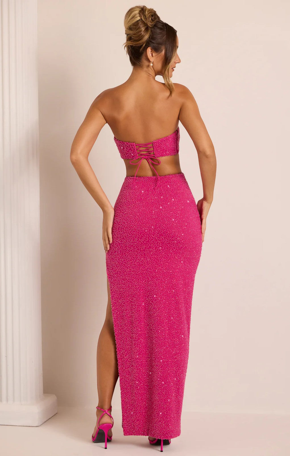 Oh Polly Embellished Cut Out Maxi Dress in Fuchsia – dresses by Oh Polly, available to rent from Hirestreet