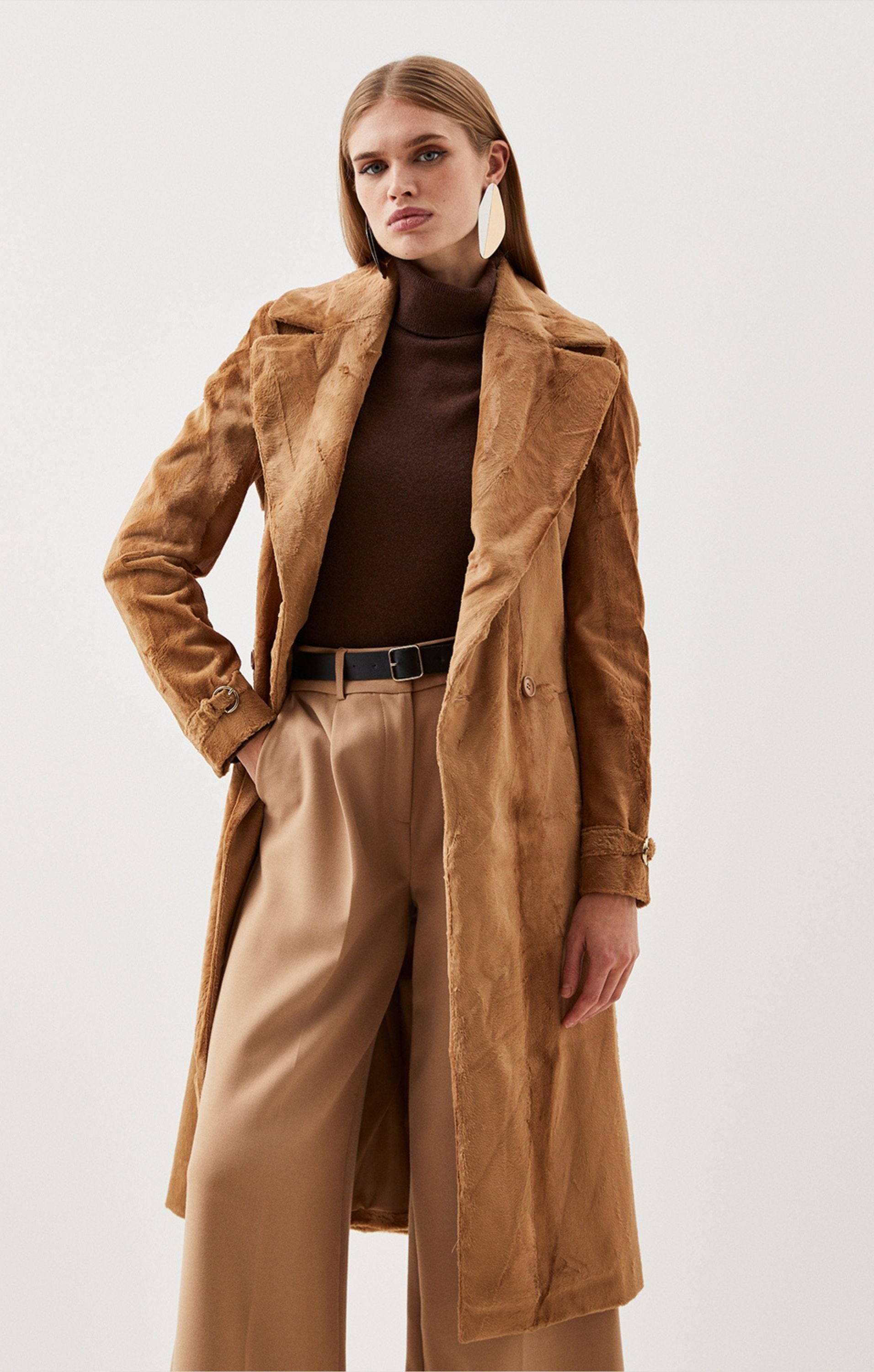 Karen Millen Signature Ponyskin Belted Midi Coat