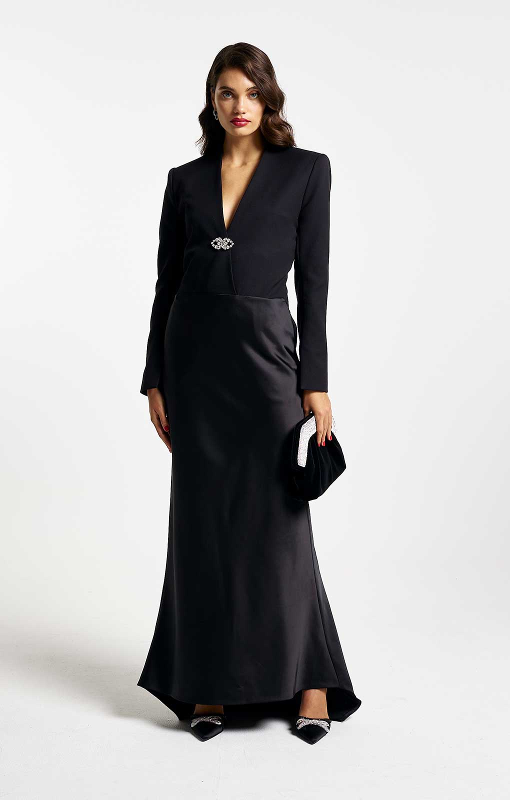River Island Black Satin Tailored Maxi Dress