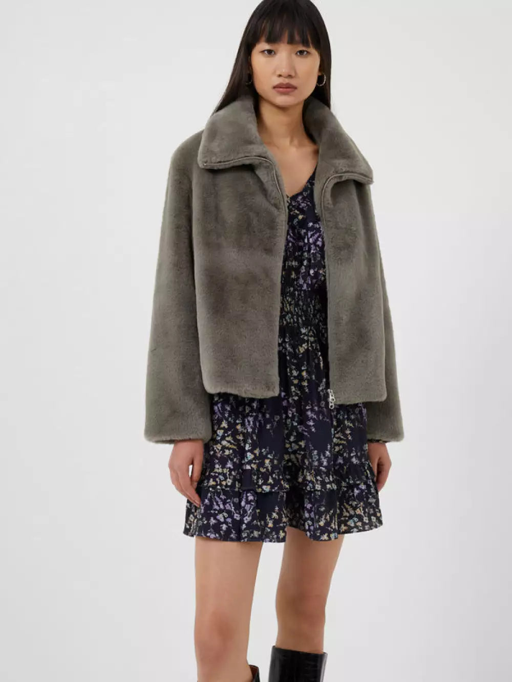 French Connection Buona Zip Through Fur Jacket