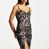 River Island Black Sequin Floral Bodycon Maxi Dress