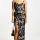 River Island Black Sequin Floral Bodycon Maxi Dress