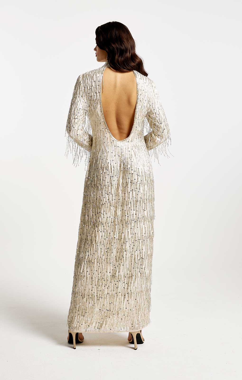 River Island Cream Embellished Long Sleeve Maxi Dress