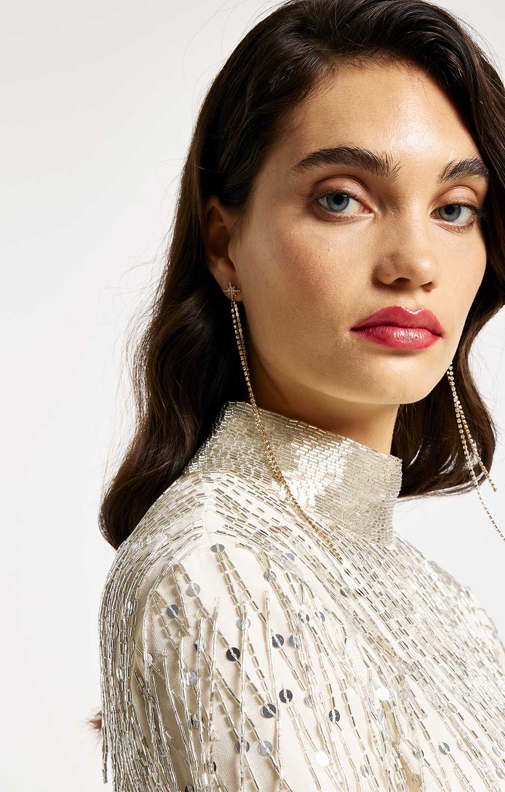 River Island Cream Embellished Long Sleeve Maxi Dress