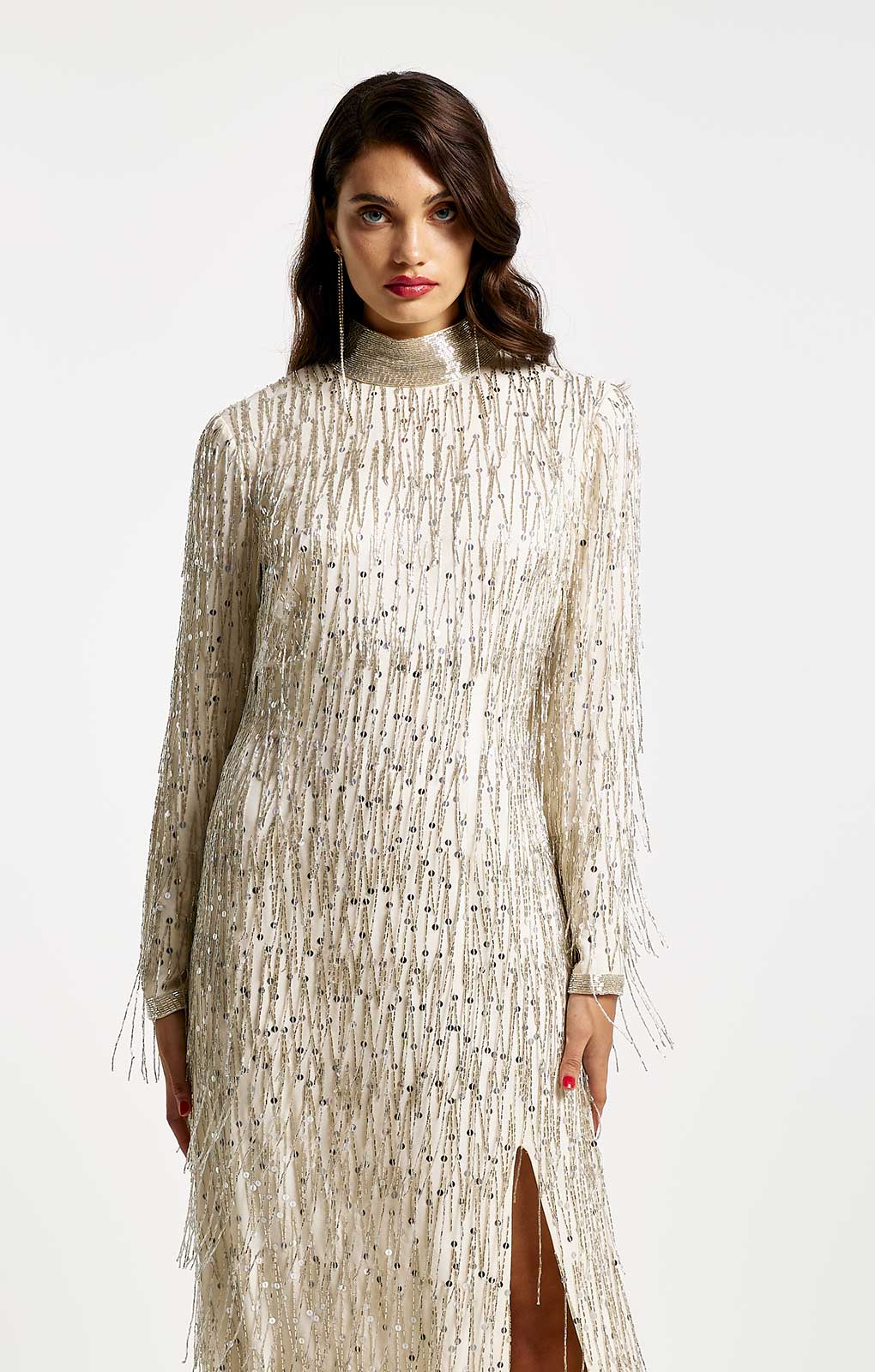 River Island Cream Embellished Long Sleeve Maxi Dress