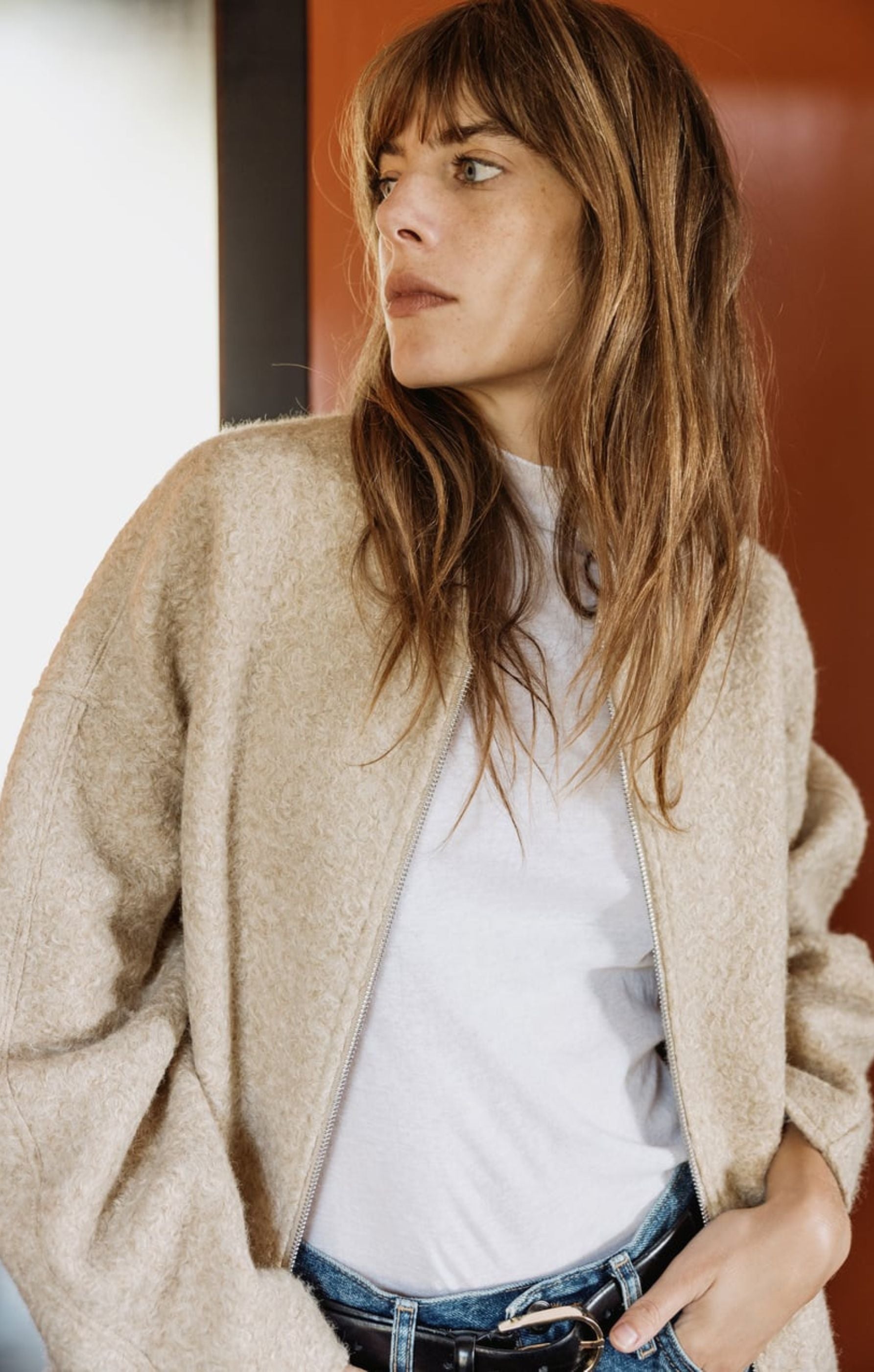 Zara Oversized Boucle Bomber Jacket - Main Image