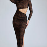 Oh Polly Ingrid Lace Long Sleeve Maxi Dress in Black