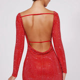 EXHIRE Oh Polly Embellished High Neck Cowl Back Mini Dress in Fire Red UK 8 – dresses by Oh Polly, available to rent from Hirestreet