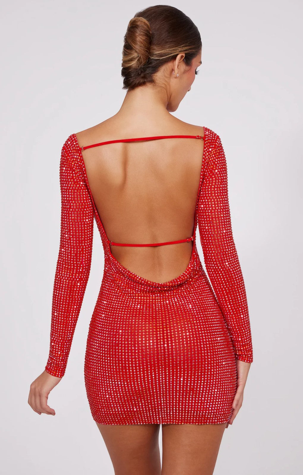 EXHIRE Oh Polly Embellished High Neck Cowl Back Mini Dress in Fire Red UK 8 – dresses by Oh Polly, available to rent from Hirestreet