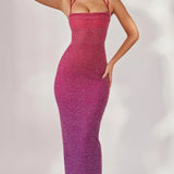 Oh Polly Monte Carlo - Embellished Maxi Dress in Pink/Purple Ombré